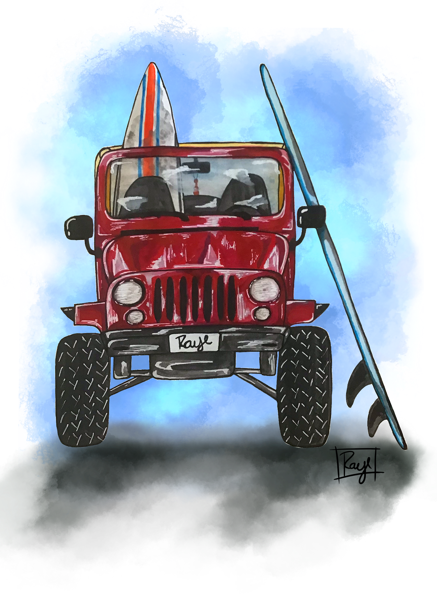 Giclee Art on Canvas-Beach Jeep