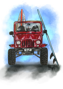 Giclee Art on Canvas-Beach Jeep
