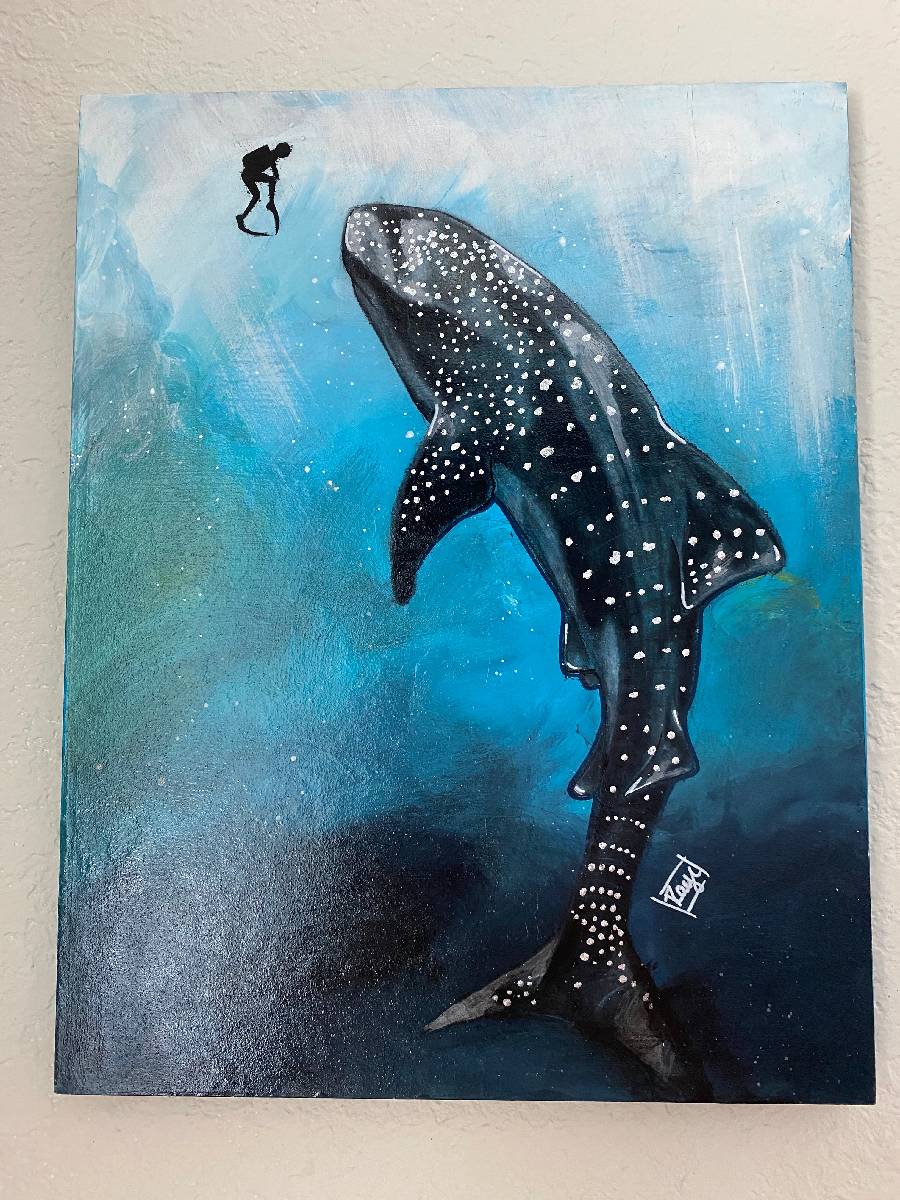 Giclee Art on Canvas-Whale Shark and Diver